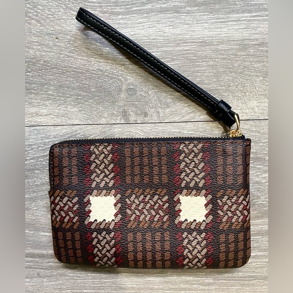 🍁NWOT COACH Corner Zip Wristlet With Brushed Plaid Print🍁 - Picture 3 of 7
